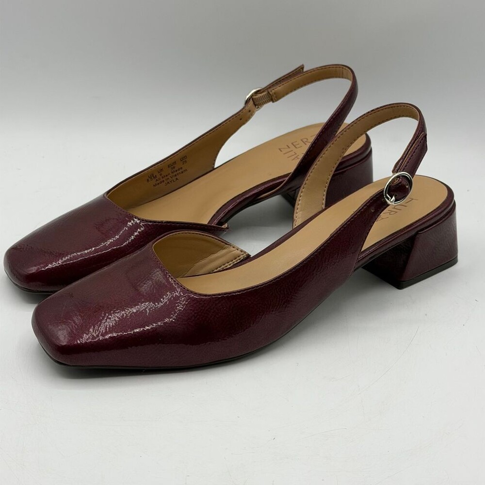 Naturalizer Jayla Womens Sz 8.5 Cranberry Slingback Pump Patent Block Heel Shoes